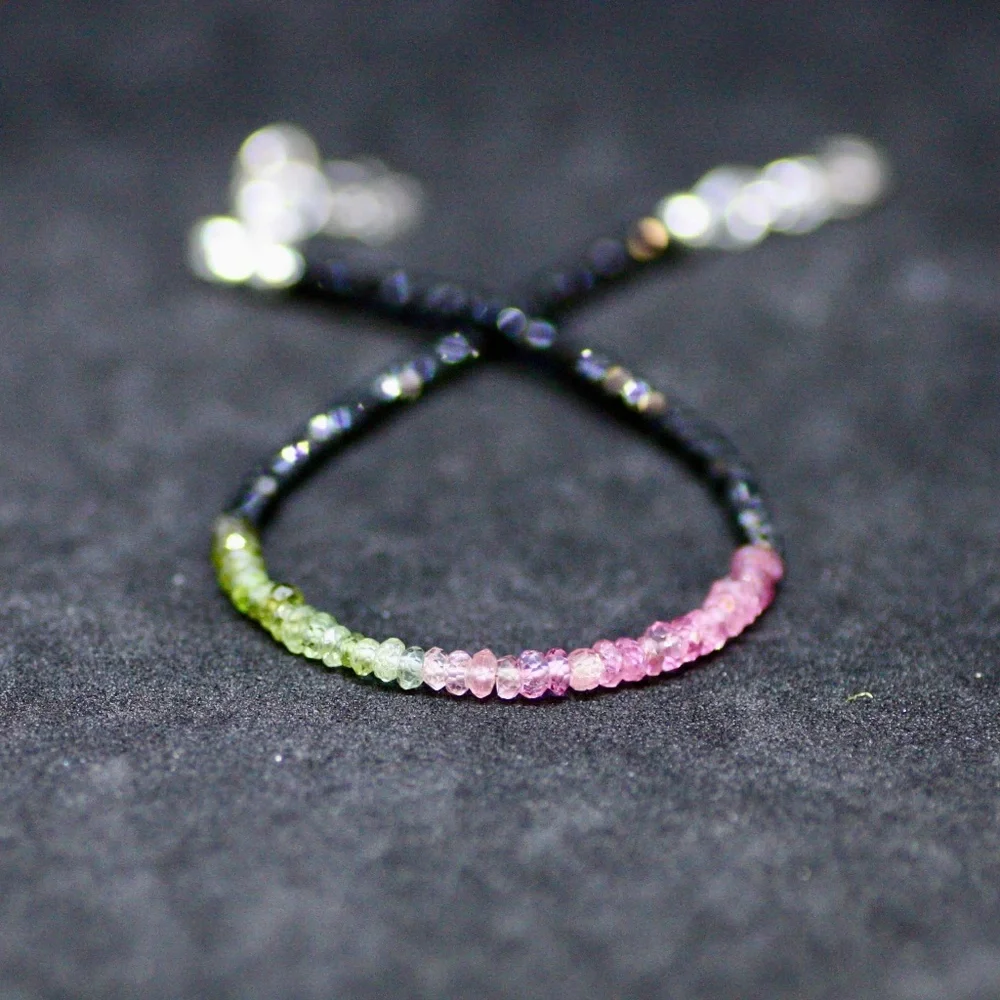 New Natural Black Spinel | Watermelon Tourmaline Bracelet Sterling Silver - Picture 2 of 6